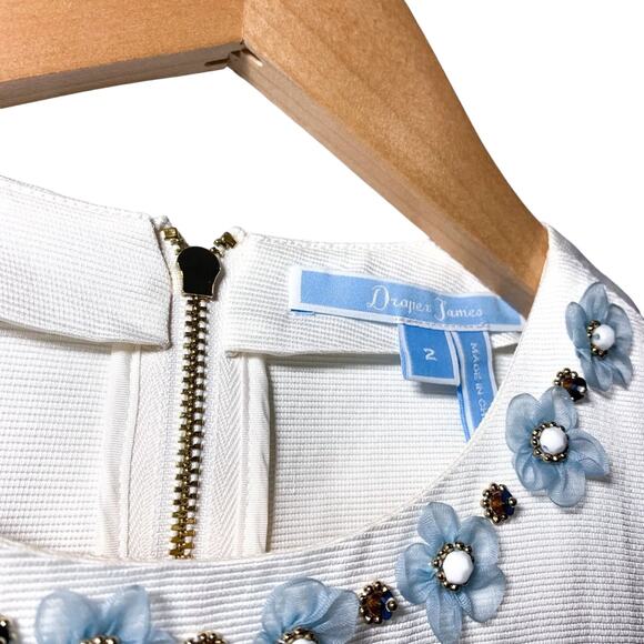 Draper James NEW Embellished Floral Beaded Sleeveless Tank Top White Red Blue 2